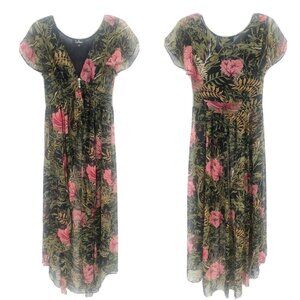 Lulus Blue Floral Maxi Swim Cover Up Sheer Sz S